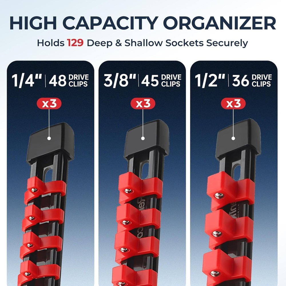 9 Pieces of Heavy-Duty Adjustable Socket Organization Set with Spring Clips