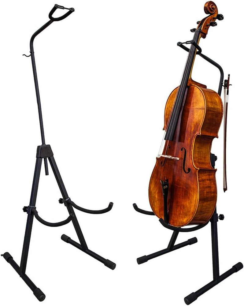 Adjustable Foldable Stand for Cello with Hook for Bow - Black