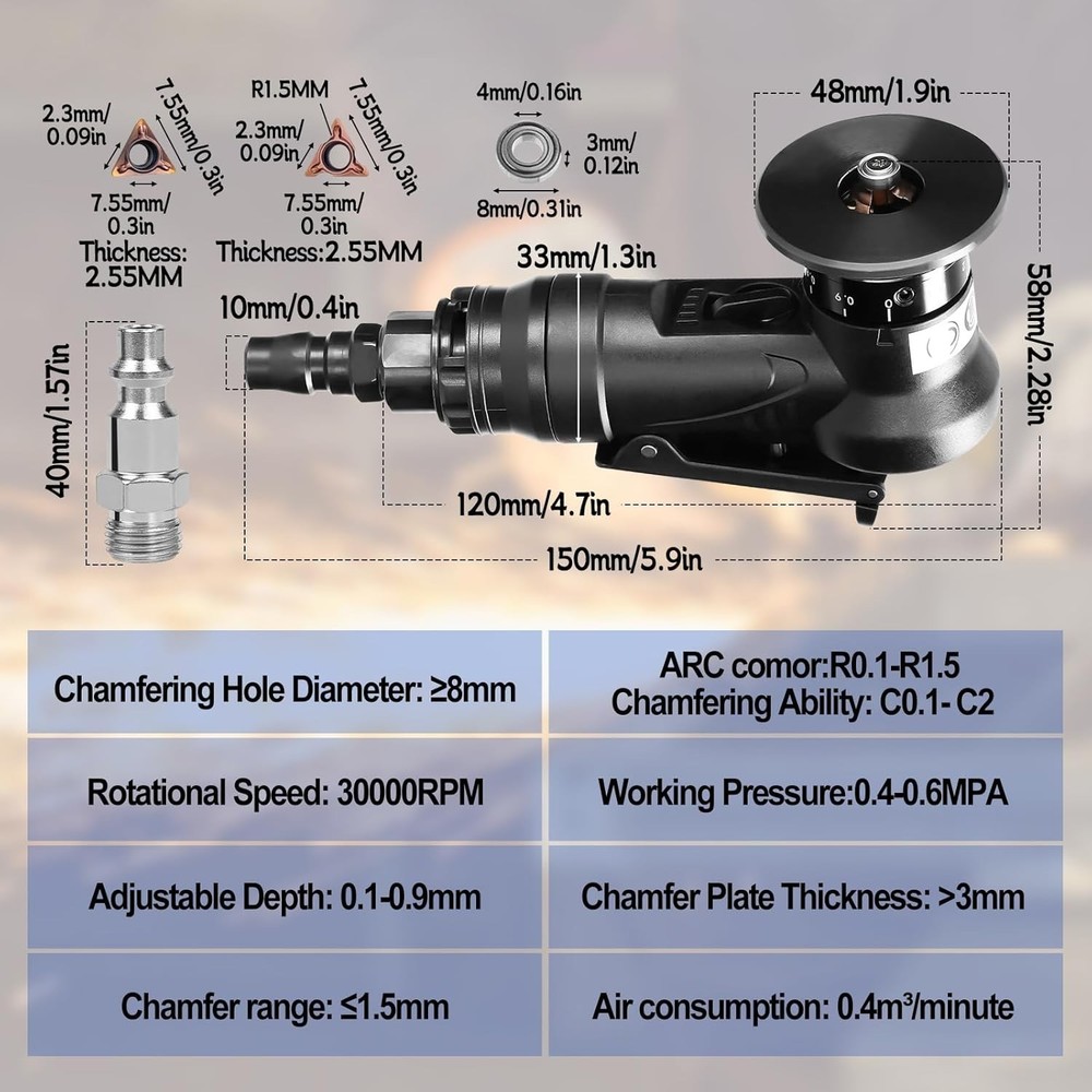Versatile 45° Chamfering Tool - Lightweight Air-Powered Deburring for Craftsmen