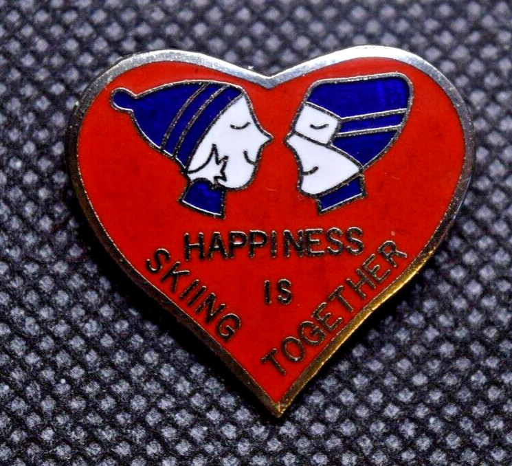 Happiness is Skiing Together Red Heart Ski Pin