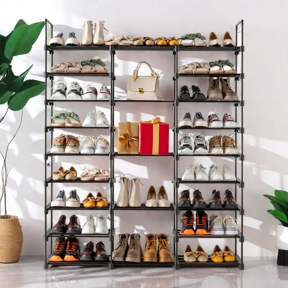 Black Modern Adjustable 9 Tiers Medium Shoe Rack,Stackable Assembly Shoe Shelves
