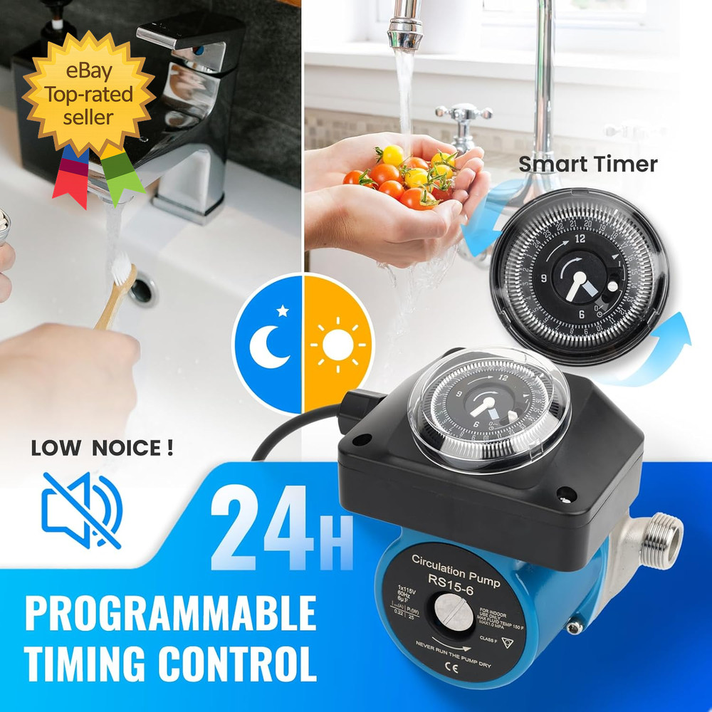 Hot Water Recirculating Pump Recirculation System 25 Watts Programmable Timer