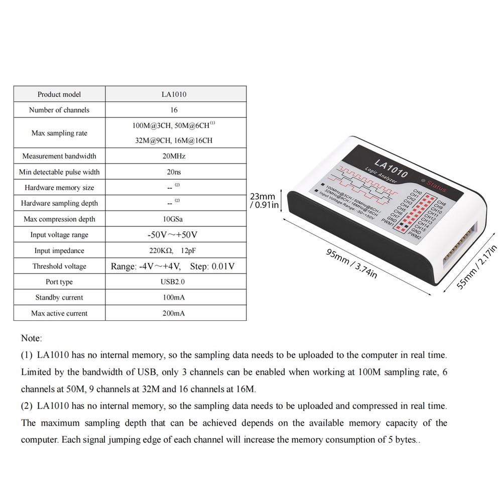 16 Channels Logic Analyzer USB 2.0 Interface 100MHz Sampling Rate Supports M0S9