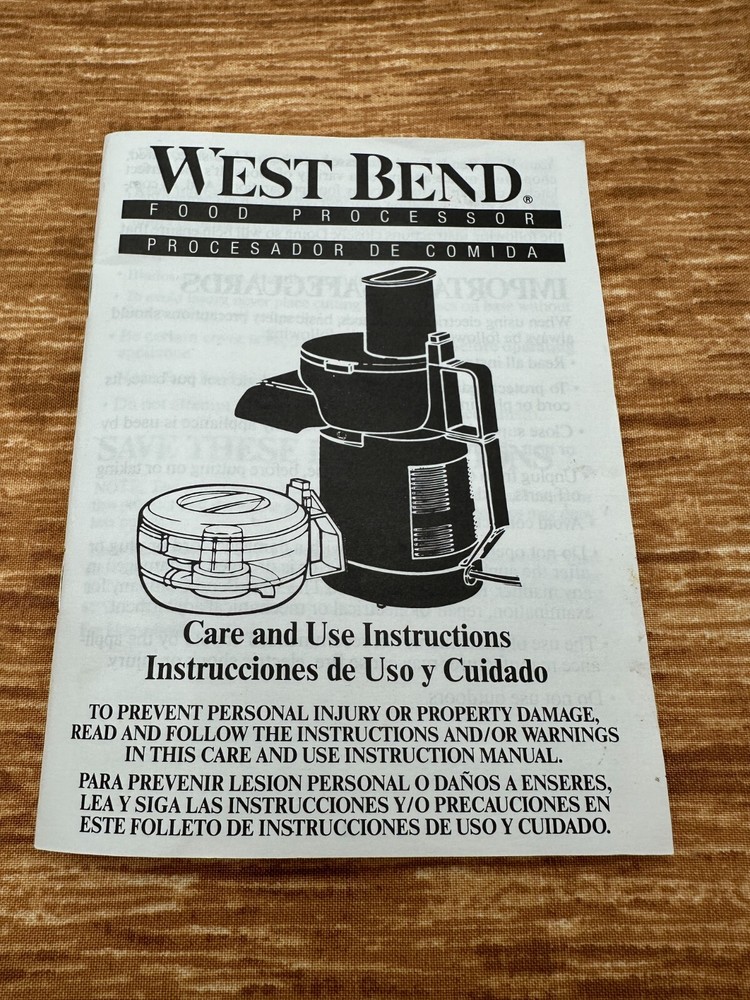 West Bend 41021 Food Processor Replacement Instructions & Recipes