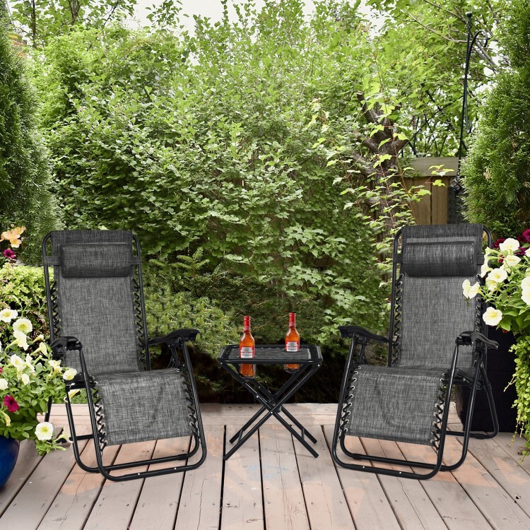 3 Pieces Folding Portable Zero Gravity Reclining Lounge Chairs & Side Table Set