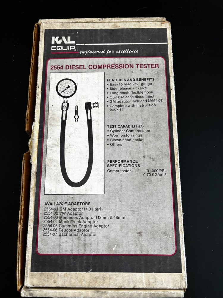 Vintage KAL-Equip 2554 Diesel Compression Tester with Original Box