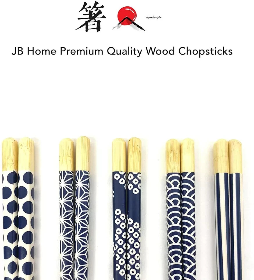 2 Pack 5 Pairs Japanese Bamboo Chopsticks Black & White Various Pattern 4520x2