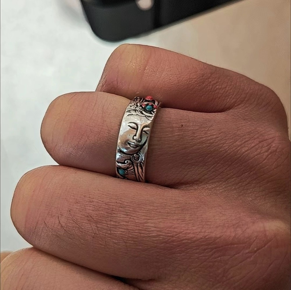 Buddha In Heart Silver Plated Adjustable Ring Handcrafted Blessing