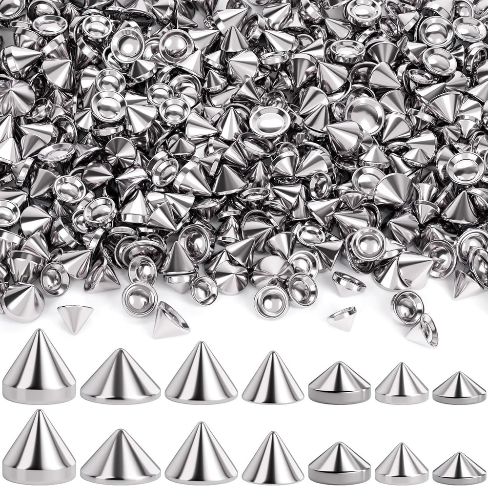 420PCS ABS Bullet Spike Cone Studs, 7 Styles Rivets Cone Spike Studs Beads, F...