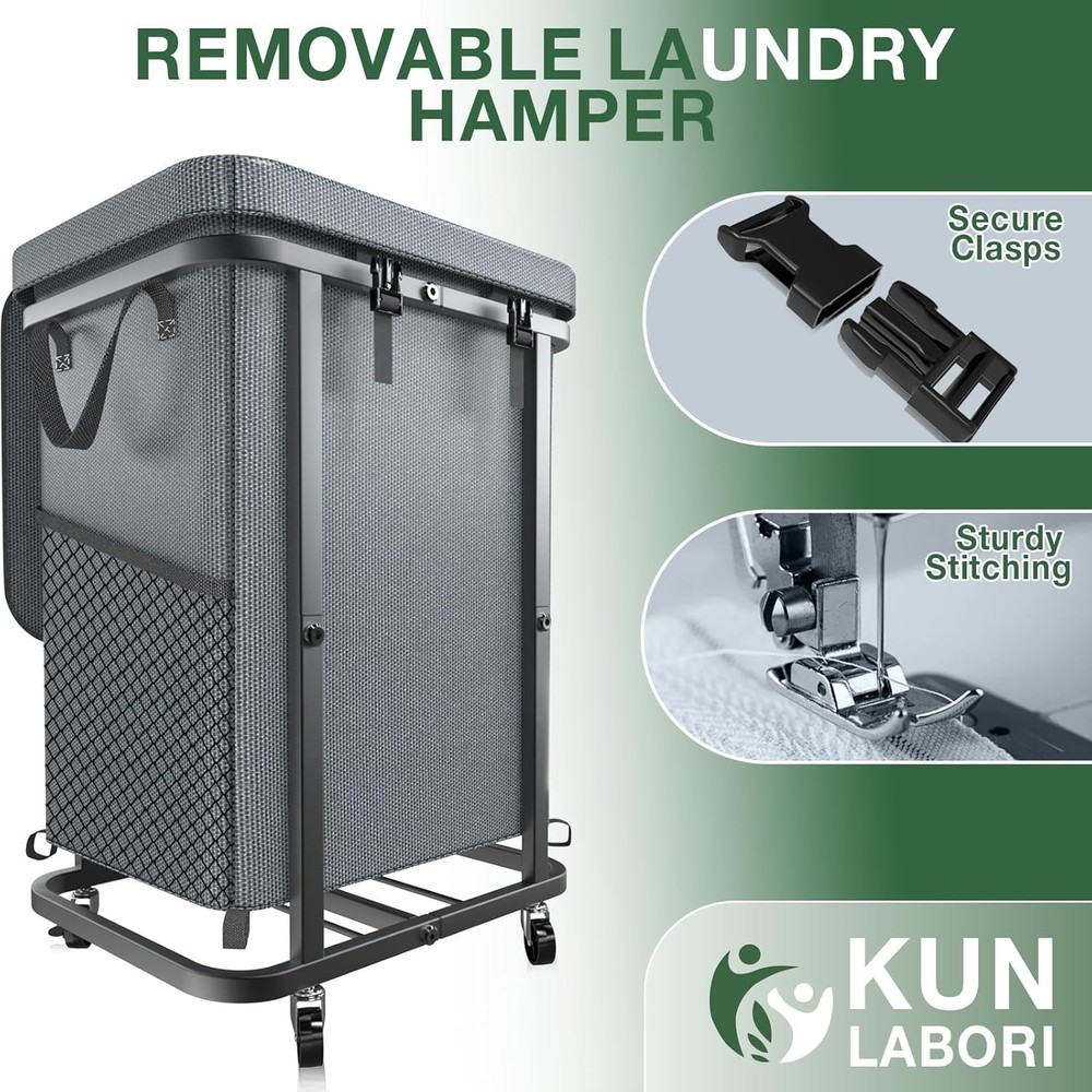 150L Wheeled Laundry Hamper - Sturdy Metal Frame & Removable Bag Design