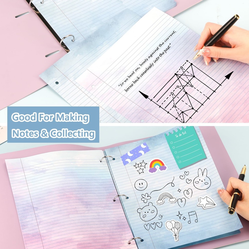 400 Sheets Letter Size Colored Loose Leaf Paper College Ruled For 3-Ring Bind...