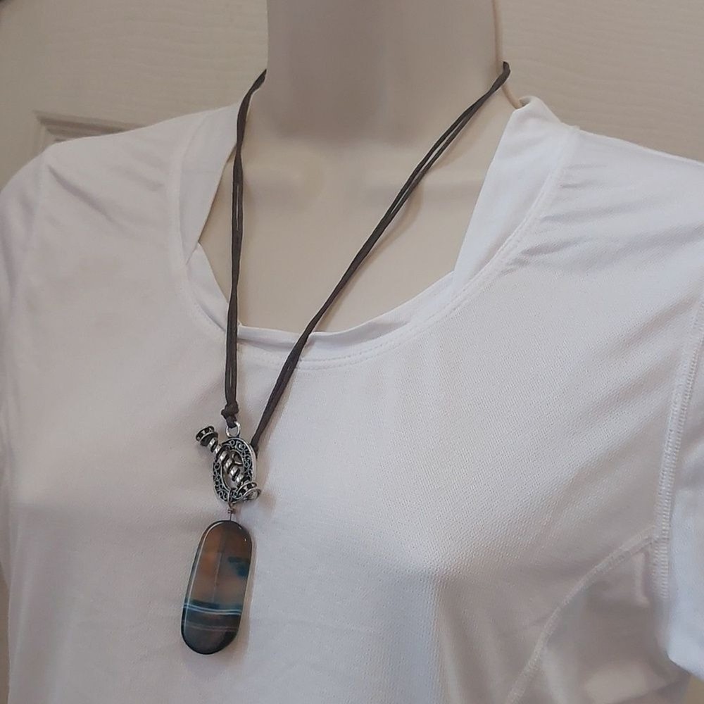 Artisan Multicolor Acrylic Stone Pendant Toggle Clasp Cord Necklace