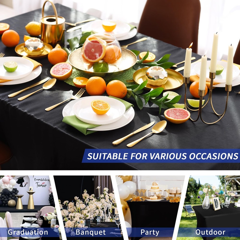 3 Pack Black Table Cloth for 6FT Rectangle Tables, Rectangular Tablecloths St...