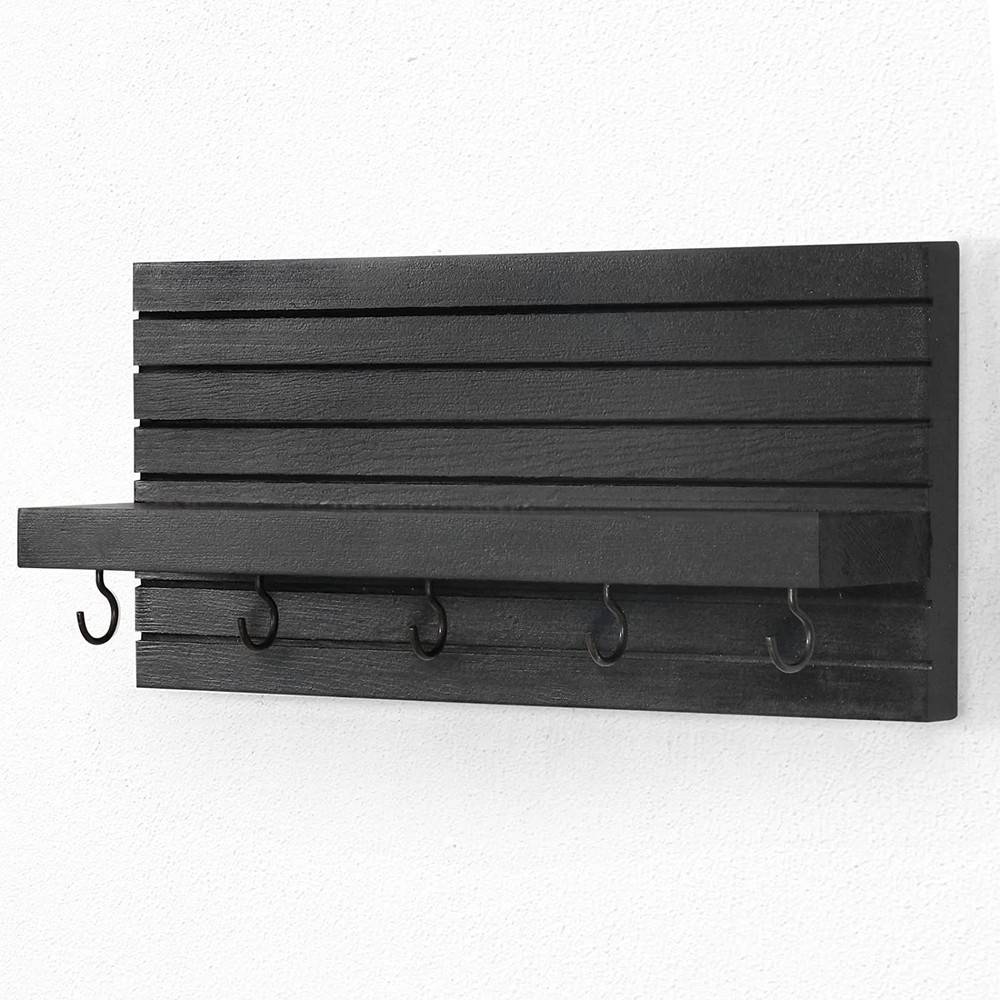 Decorative Key Holder for Wall with Shelf, Entryway Shelf with Hooks Holds Leash