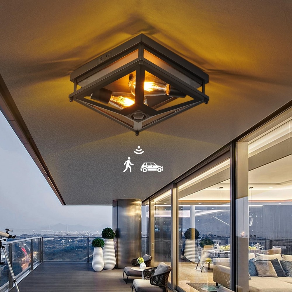 Motion Sensor Outdoor Flush Mount Ceiling Light, Modern Farmhouse Ceiling Lig...