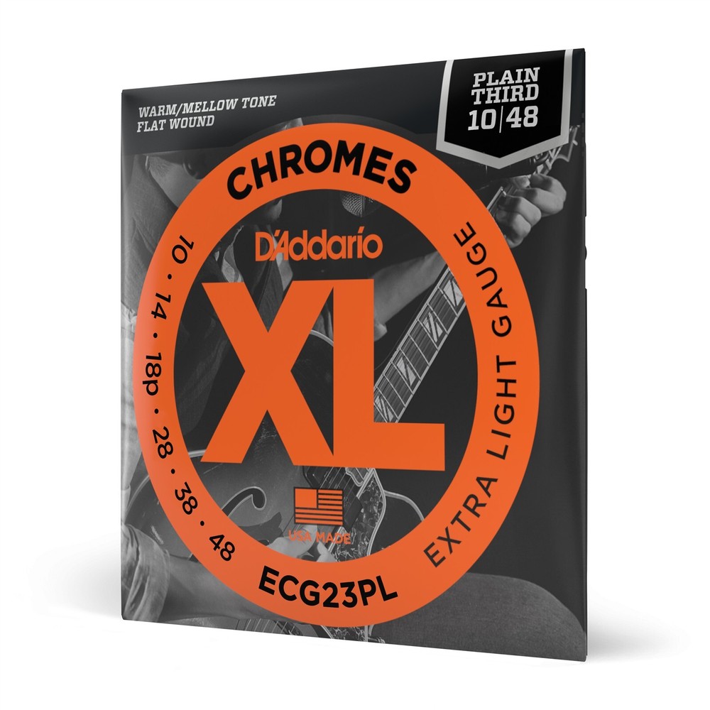 D'Addario Guitar Strings 3 Sets Flatwound Chromes Extra Light 10-48 Plain 3rd