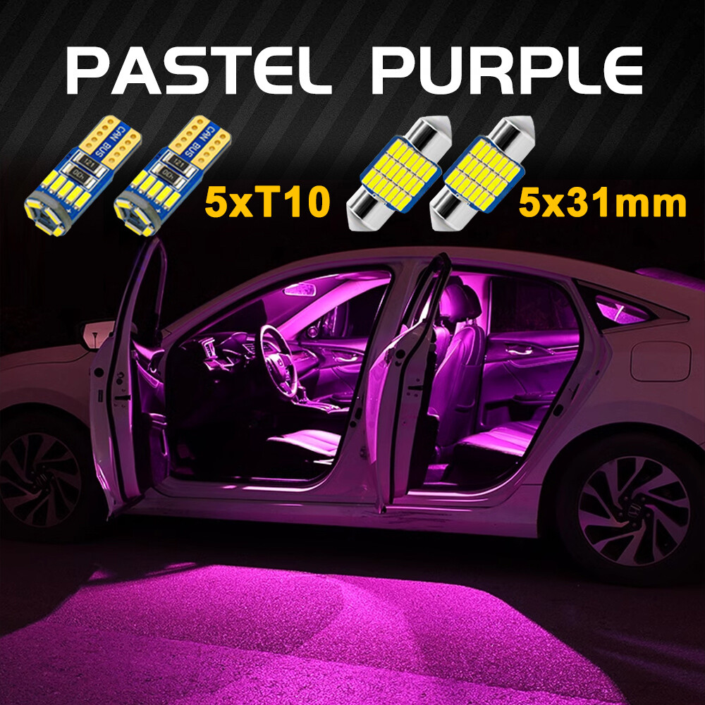 10pcs Purple LED Interior Lights Bulbs Kit Map Dome License Plate Lamps T10 31mm