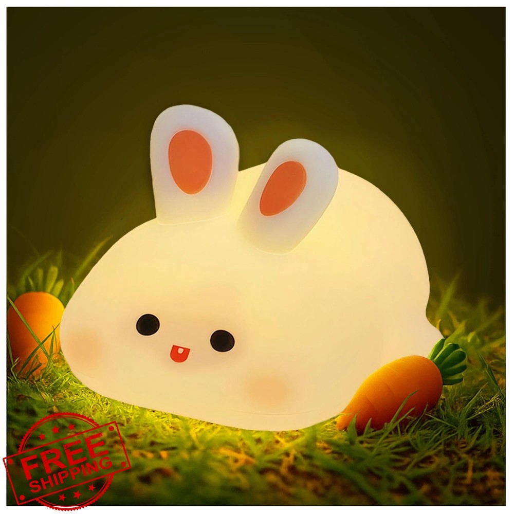 Squishy Bunny Night Light Kids Silicone Lamp Timer Dimmable Touch
