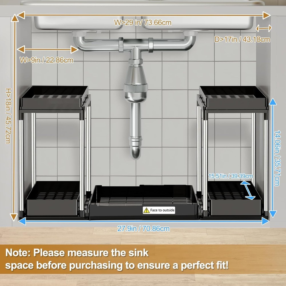 Expandable Under Sink Organizer 2 Tier Under Cabinet Organizer Double Pull Out