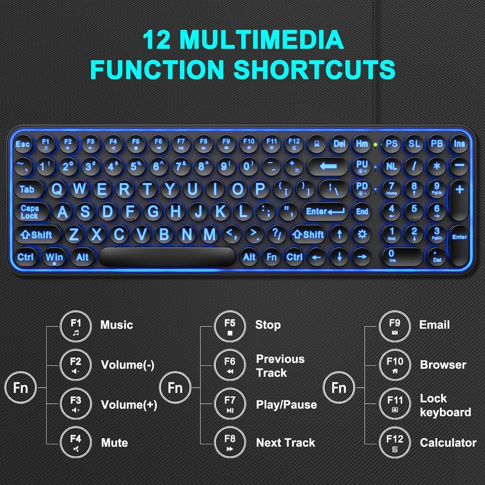 Large Print Backlit Keyboard, Wired USB Lighted Computer Keyboards with 7-Color