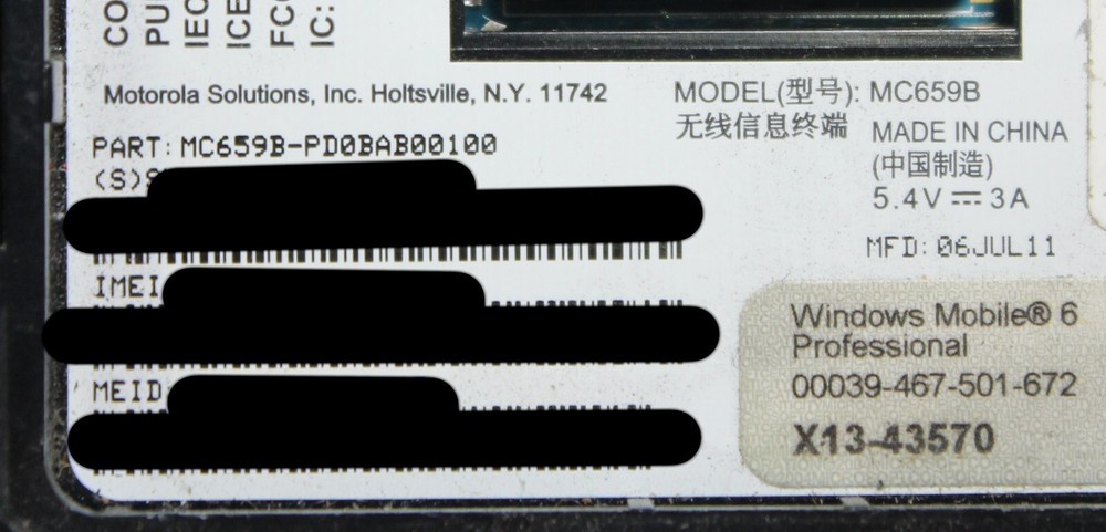 Motorola Zebra MC659B-PD0BAB00100 Barcode Scanner Windows Mobile