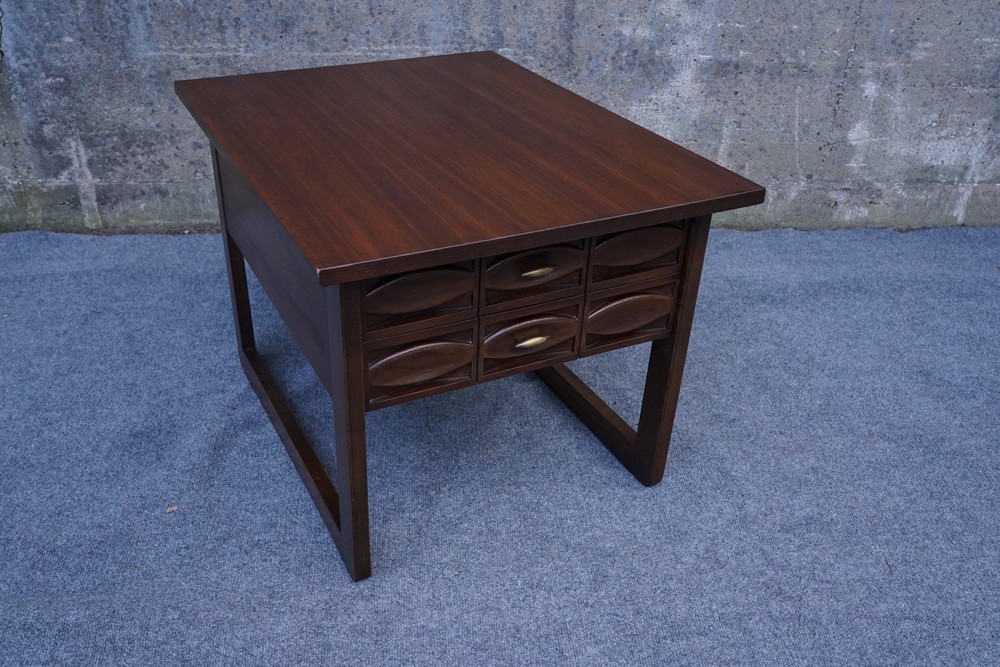 Mid Century Modern Walnut & Ash Nightstand End Table w/ Plastic Drawer Panel