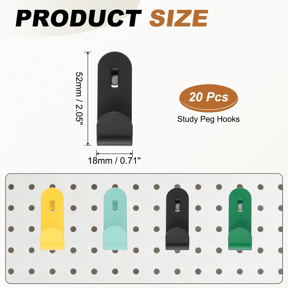 20Pcs PegBoard Hooks, 2" U Shape Study Peg Hooks for Wall Organizer, Black