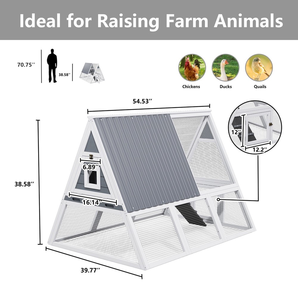 Large Triangular Wire Mesh Chicken Coop with Weatherproof Nesting Box Tray Gray