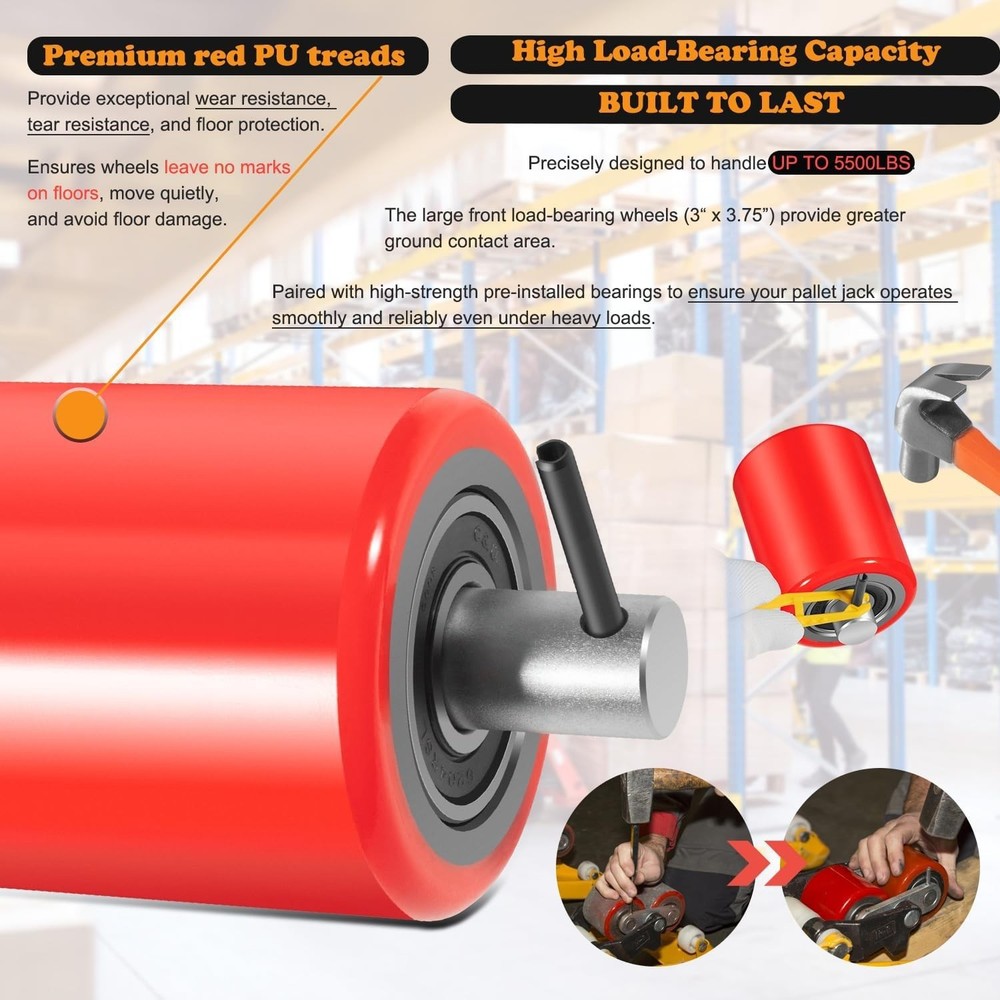 Pallet Jack Full Replacement Kit Steering Wheels 7"x2" Front Load Roller 3"x3.75
