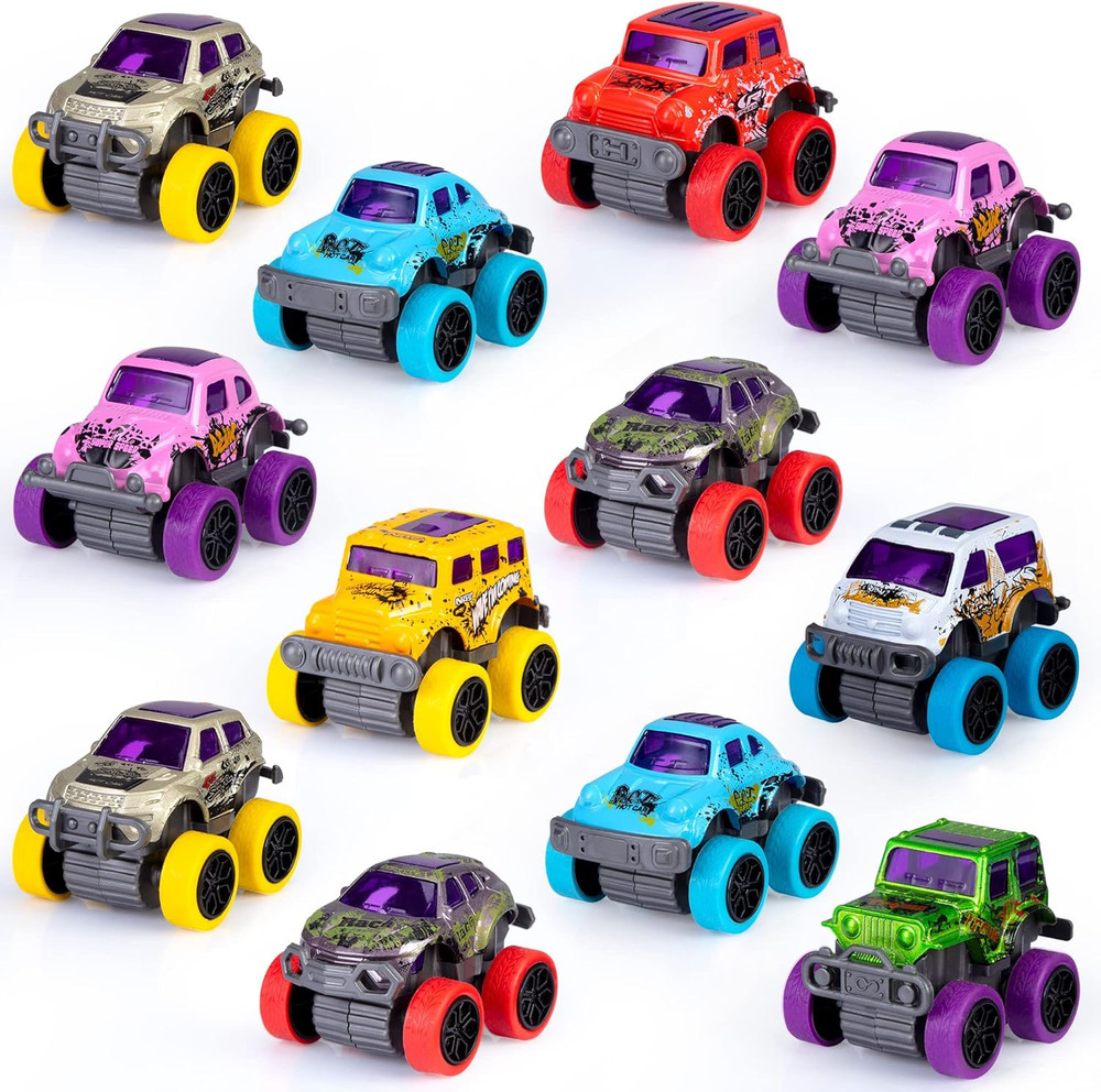 12 Pcs Easter Eggs Filled with Pull Back Cars, Easter Egg Prefilled with Trucks