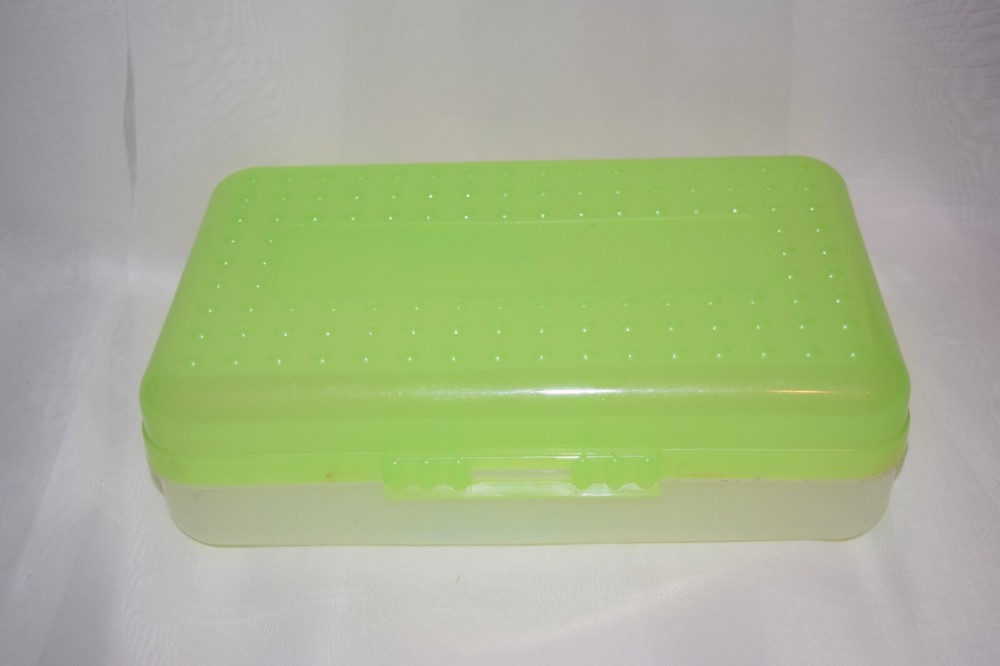 Vintage Bright Green Spacemaker Pencil Case Snap Lid Durable Plastic Storage Box