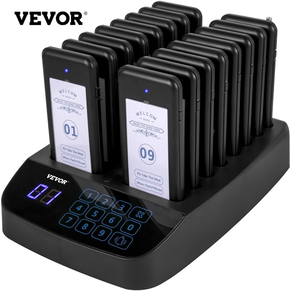 Multi-User Wireless Call System 16 Pagers 98 Alerts Vibration Flash Buzzer
