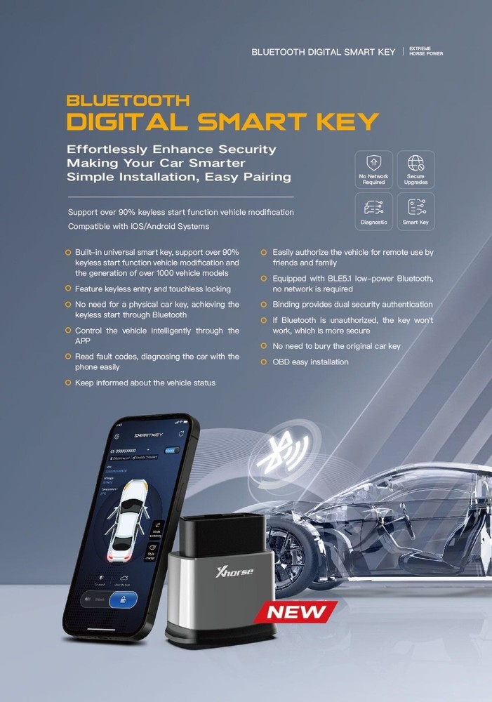 Xhorse Bluetooth Digital Smart Key Keyless Start Function Vehicle Modification