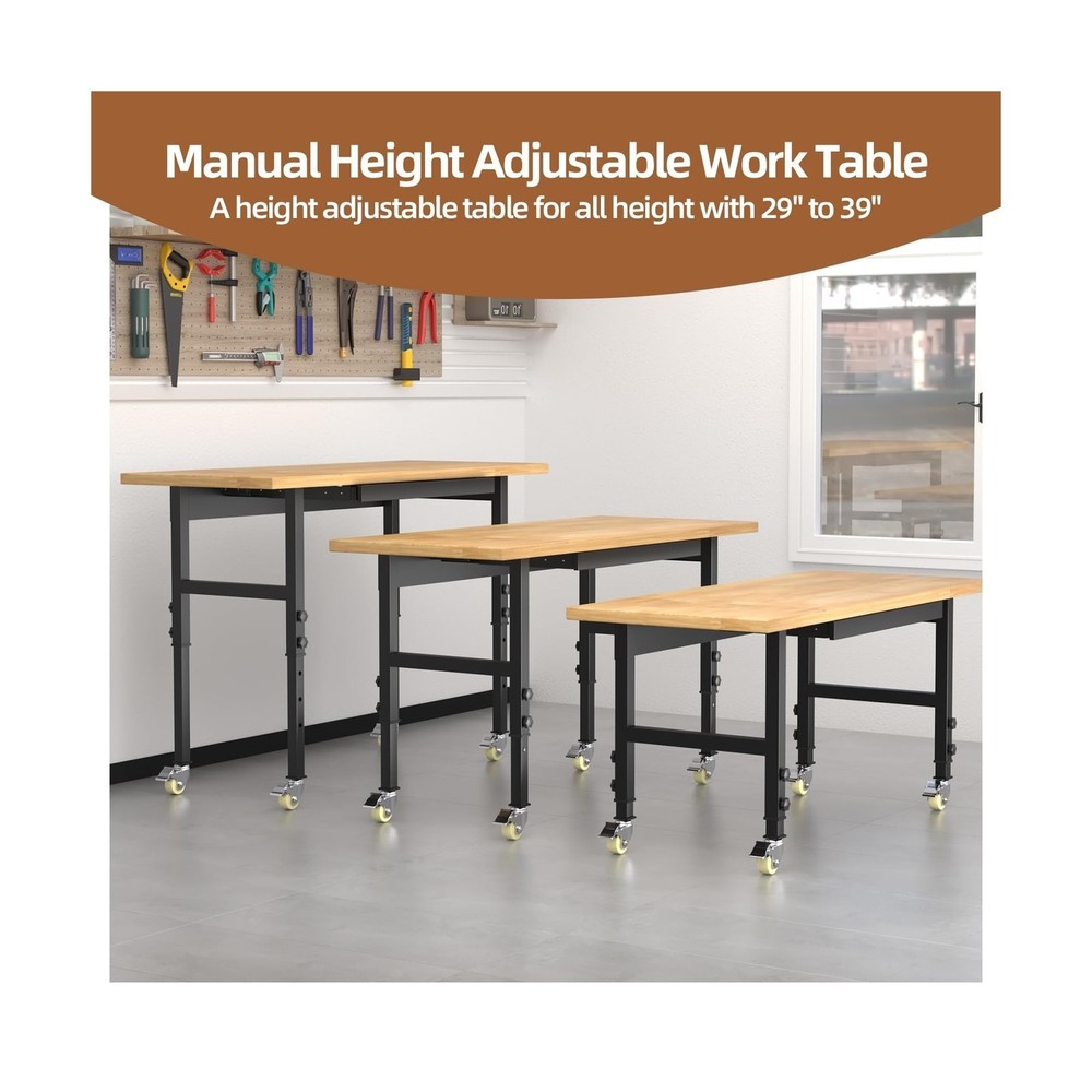 60'' Adjustable Workbench, Heavy-Duty Work Bench Table with Wheels and Power ...