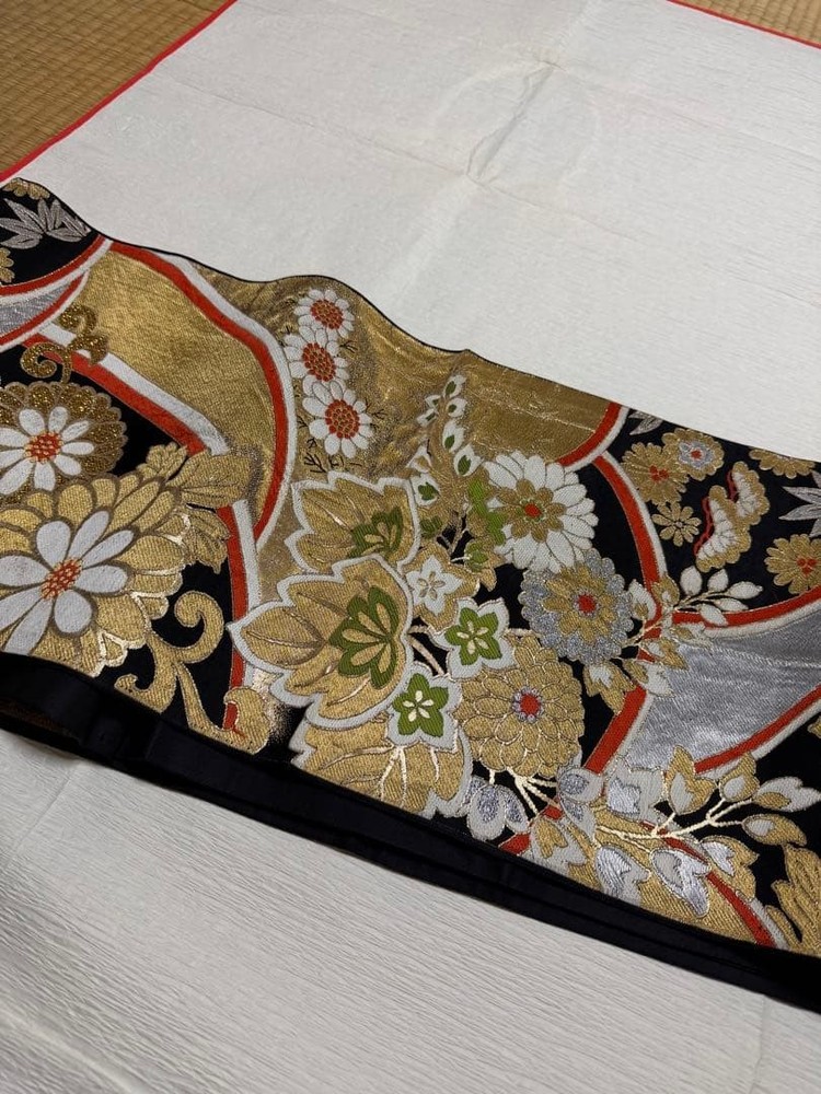 Antique bag obi large flower pattern