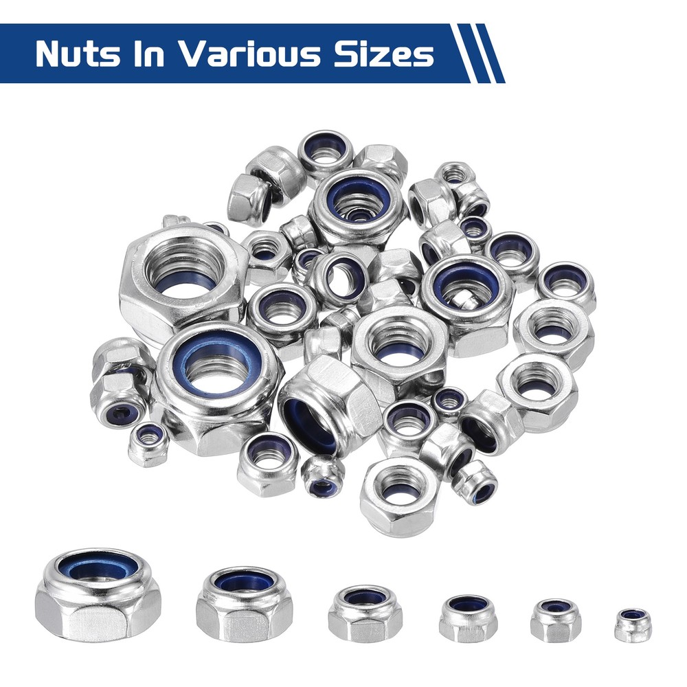 150Pcs Nylon Lock Hex Nuts - [M4-0.7], 304 Stainless Nuts, Silver