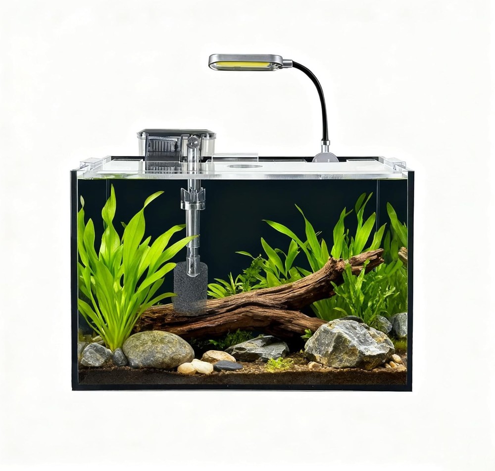 Complete 2.5 Gallon Desktop Aquarium Kit with Filter & LED Light - Modern Decor