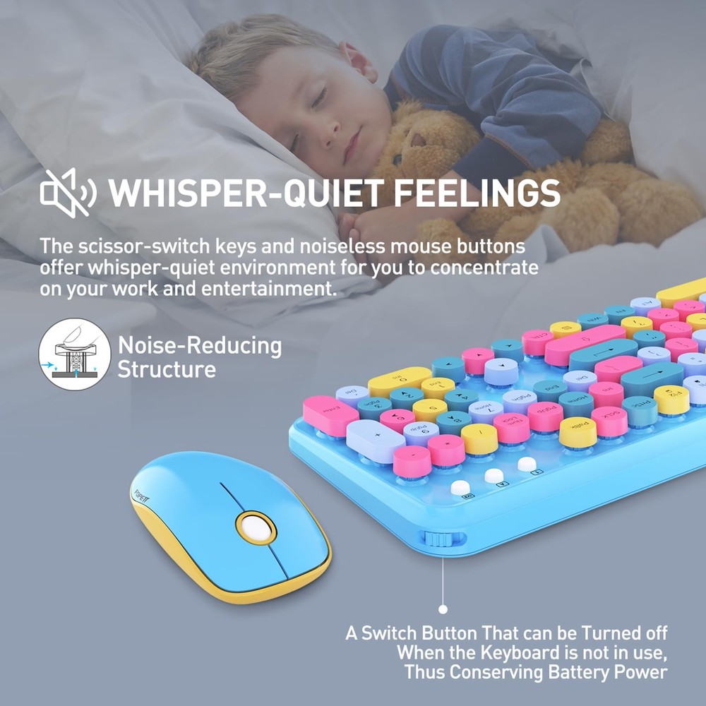 Wireless Keyboard and Mouse Combo with Switch Button- 2.4GHz Cordless Typewri...