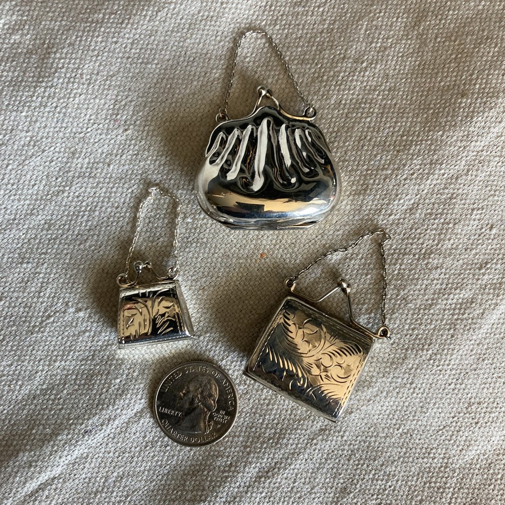 Tiny sterling silver etched purse pill box