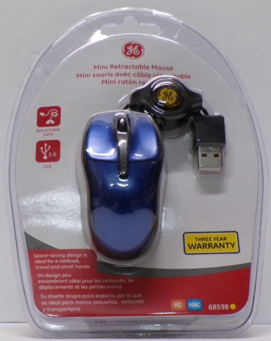 GE Mini Retractable Mouse 68598 Dark Blue