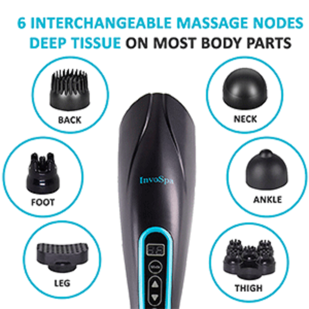 InvoSpa HHMG-8799 Handheld Deep Tissue Massager 6 Interchangeable Nodes 10 Speed