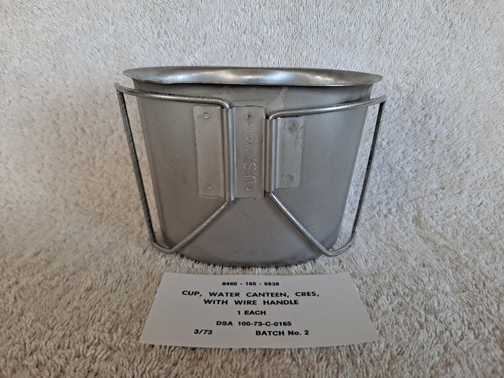Canteen Cup, First Issue of Wire Handle dated March 1973. Unissued-NOS