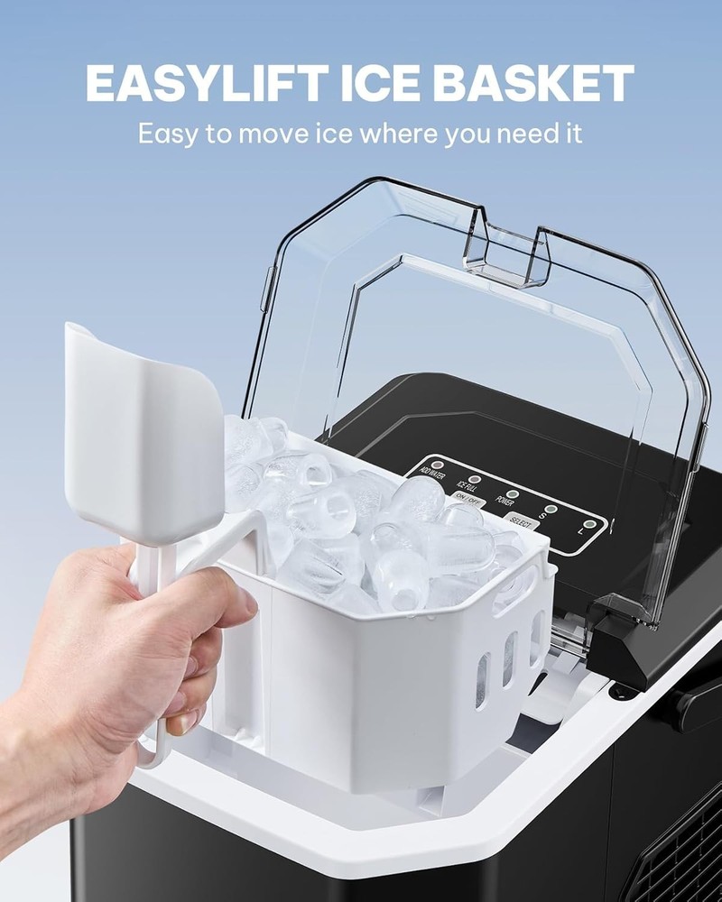 Portable Ice Maker with Self-Cleaning Function - 26 lbs Daily, Easy Carry Handle