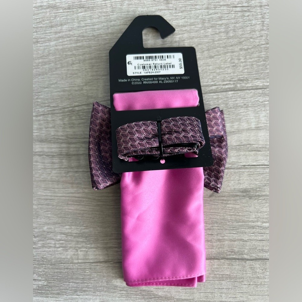 Alfani Men's Pink Bow Tie & Solid Pocket Square Set