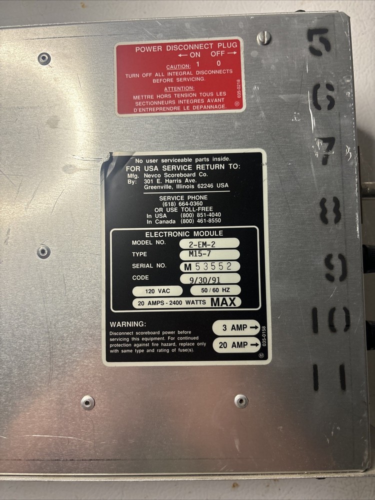 Nevco Electronic Baseball Scoreboard Module 2-EM-2 M15-7
