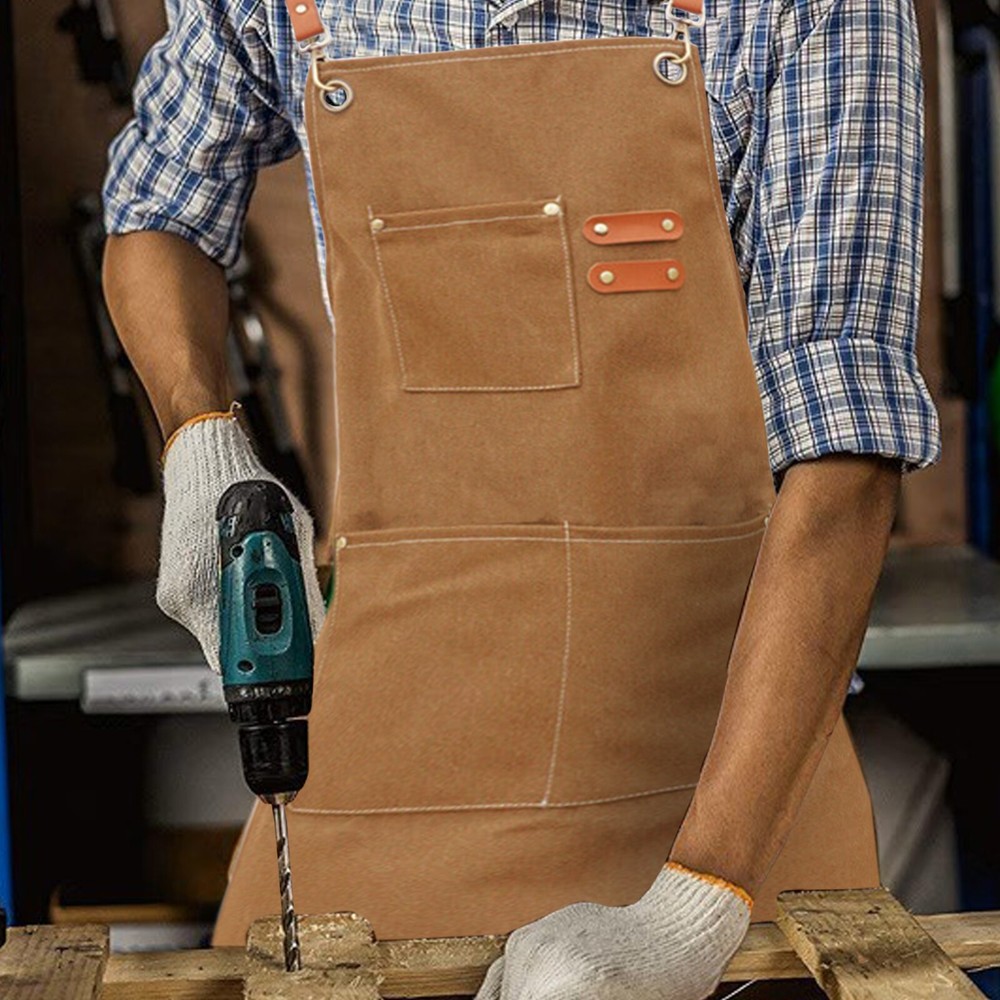 Waterproof Canvas Cotton Apron with Pockets - Adjustable, Durable Work Apron