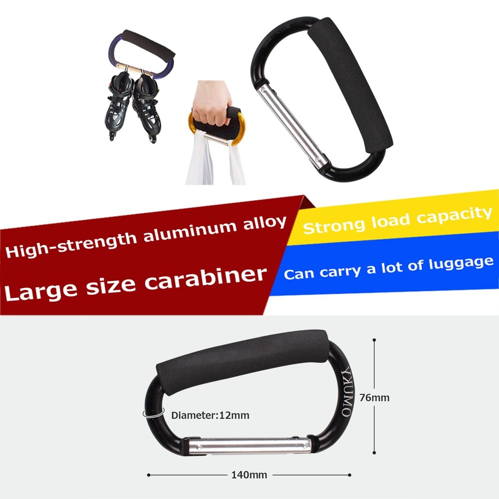 Carabiner Shopping Bag Holder Handle Multipurpose Snap Hook 2-Pack