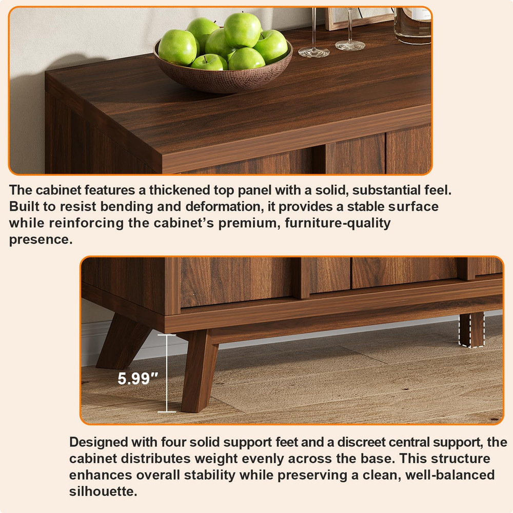 Modern Walnut Sideboard Buffet Cabinet with Adjustable Shelves & Storage