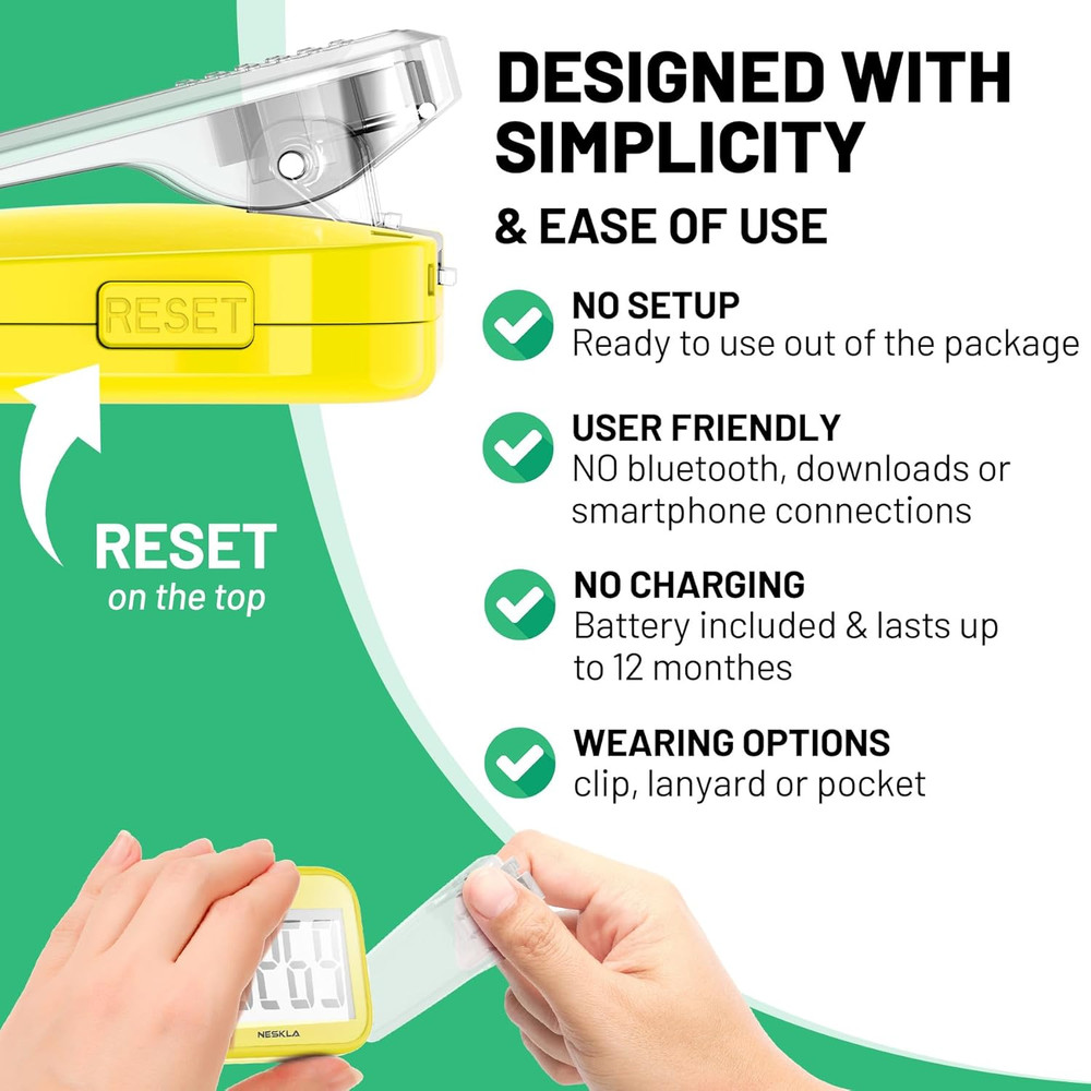 3D Pedometer for Walking, Simple Step Counter with Large Digital Display, Step T