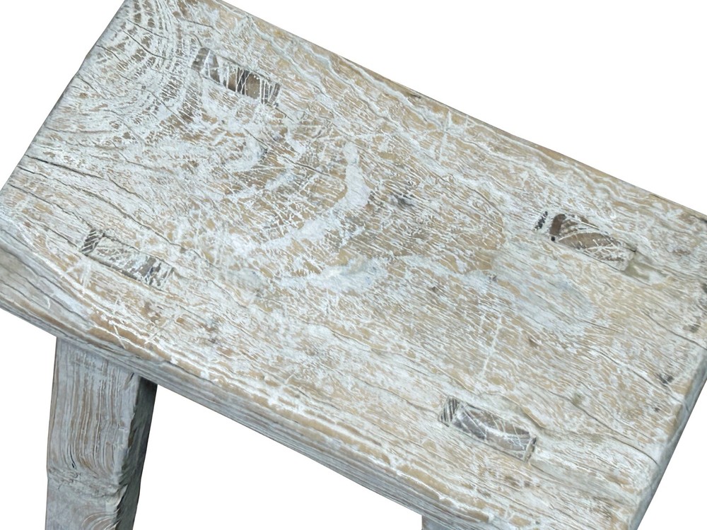 Rustic Raw Rough Wood Grain Rectangle Slim Stool Bench Side Table ws4616